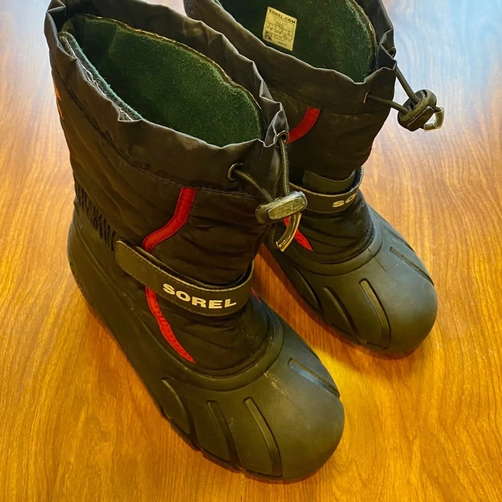 Sorel Kids Black Winter Rain & Snow Boots with Red Accents